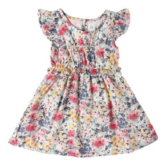 Girls' Floral Flutter Sleeve A-Line Dress, White, 3Y
