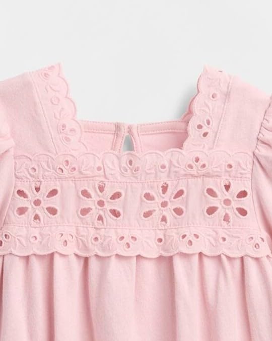 Girls' Cut-Work Square Neck Puff Sleeves Peasant Top, Lt. Pink, 2Y