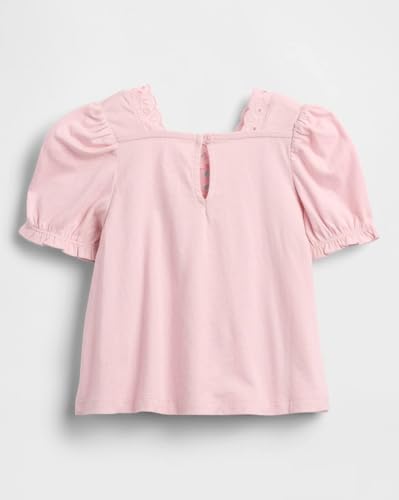 Girls' Cut-Work Square Neck Puff Sleeves Peasant Top, Lt. Pink, 2Y