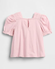 Girls' Cut-Work Square Neck Puff Sleeves Peasant Top, Lt. Pink, 2Y