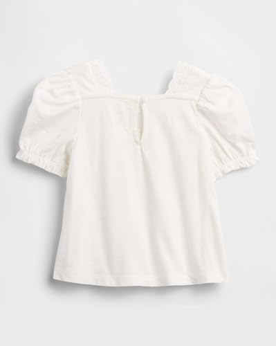 Girls' Cut-Work Square Neck Puff Sleeves Peasant Top, Off White, 2Y