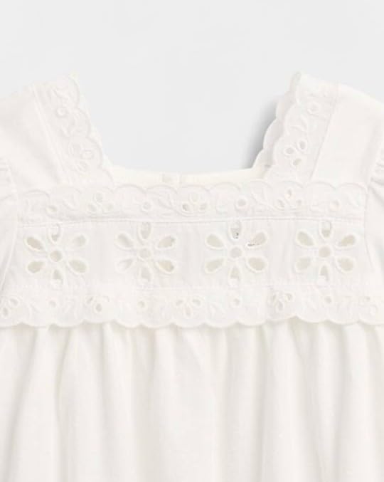 Girls' Cut-Work Square Neck Puff Sleeves Peasant Top, Off White, 2Y