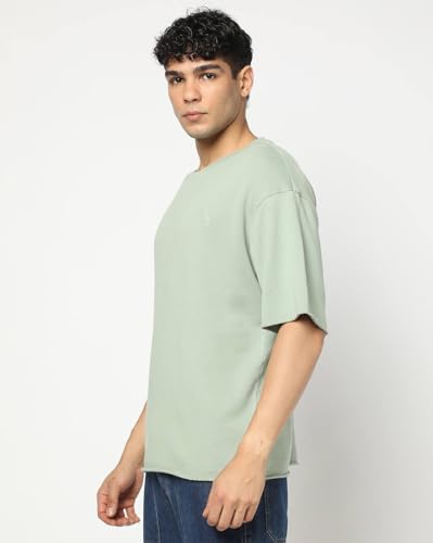 GAP Men's Embroidered Half Sleeve Round Neck Oversized fit T-Shirt,Lt. Green,XXL