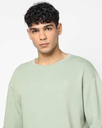 GAP Men's Embroidered Half Sleeve Round Neck Oversized fit T-Shirt,Lt. Green,XXL