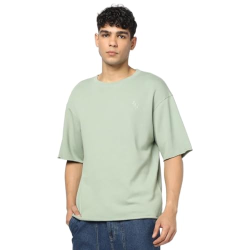 GAP Men's Embroidered Half Sleeve Round Neck Oversized fit T-Shirt,Lt. Green,XXL