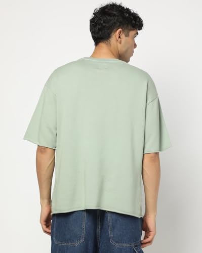 GAP Men's Embroidered Half Sleeve Round Neck Oversized fit T-Shirt,Lt. Green,XXL