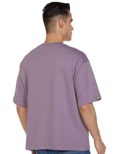 GAP Men's Embroidered Half Sleeve Round Neck Oversized fit T-Shirt,Lavender,S