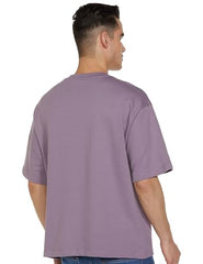 GAP Men's Embroidered Half Sleeve Round Neck Oversized fit T-Shirt,Lavender,S