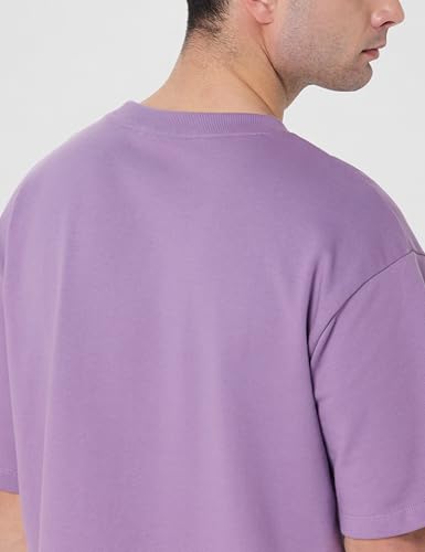 GAP Men's Embroidered Half Sleeve Round Neck Oversized fit T-Shirt,Lavender,S