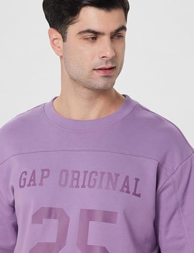 GAP Men's Embroidered Half Sleeve Round Neck Oversized fit T-Shirt,Lavender,S