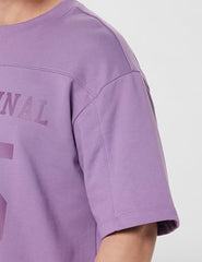 GAP Men's Embroidered Half Sleeve Round Neck Oversized fit T-Shirt,Lavender,S