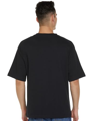 GAP Men's Embroidered Half Sleeve Round Neck Oversized fit T-Shirt,Black,S