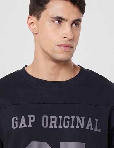 GAP Men's Embroidered Half Sleeve Round Neck Oversized fit T-Shirt,Black,S