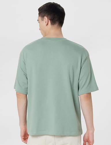 GAP Men's Embroidered Half Sleeve Round Neck Oversized fit T-Shirt,Lt. Green,L