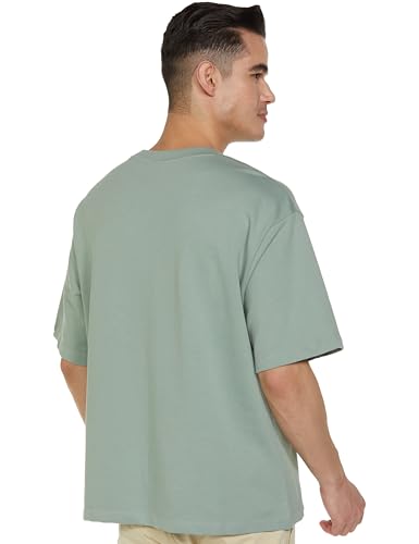 GAP Men's Embroidered Half Sleeve Round Neck Oversized fit T-Shirt,Lt. Green,L