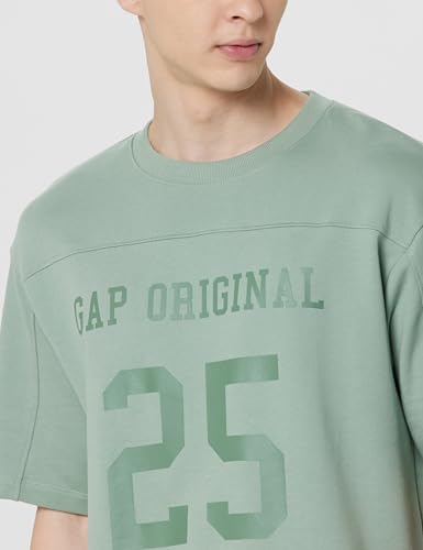 GAP Men's Embroidered Half Sleeve Round Neck Oversized fit T-Shirt,Lt. Green,L
