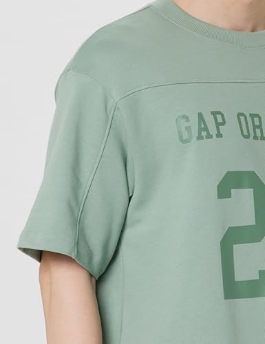 GAP Men's Embroidered Half Sleeve Round Neck Oversized fit T-Shirt,Lt. Green,L