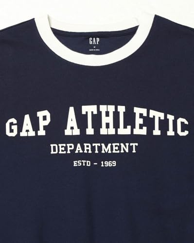 Men's Letter Relaxed Ringer T-Shirt, Navy, L