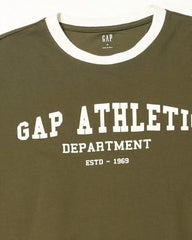 Men Letter Ringer Relaxed Fit Crew Neck T-Shirt, Dark Green, L