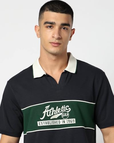 Men's Color-Block Polo T-Shirt, Dark Navy, L