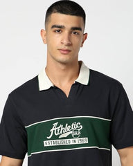 Men's Color-Block Polo T-Shirt, Dark Navy, L