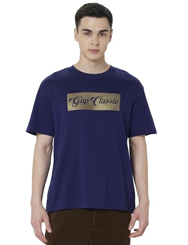 GAP Men's Printed Half Sleeve Round Neck Relaxed fit T-Shirt,Off White,L