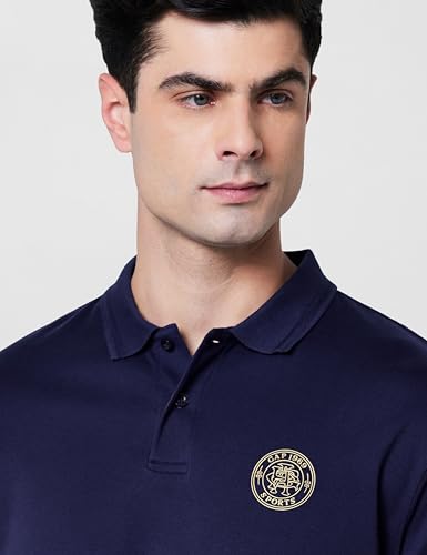 GAP Men's Printed Half Sleeve Polo Neck Slim fit T-Shirt,Navy,L