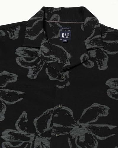Men's Floral Regular Fit Camp Shirt, Black, M