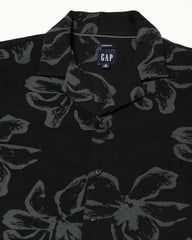 Men's Floral Regular Fit Camp Shirt, Black, M