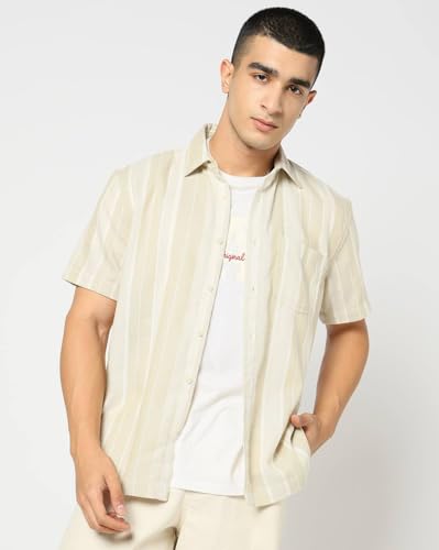 Men's Striped Spread Collar Shirt