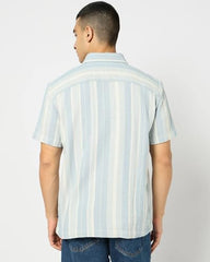 Men's Striped Spread Collar Shirt, Light Blue, L