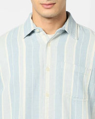 Men's Striped Spread Collar Shirt, Light Blue, L