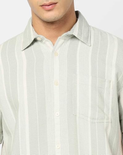Men's Striped Regular Fit Shirt, Light Green, XXL