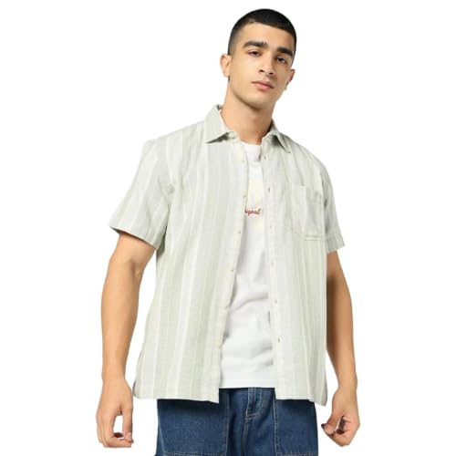 Men's Striped Regular Fit Shirt, Light Green, XXL