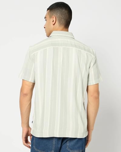 Men's Striped Regular Fit Shirt, Light Green, XXL