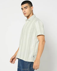 Men's Striped Regular Fit Shirt, Light Green, XXL