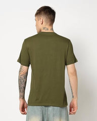 Men Letter Slim Fit Crew Neck T-Shirt, Dark Green, L