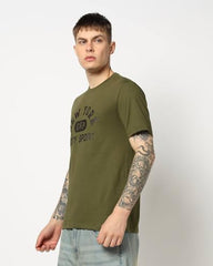 Men Letter Slim Fit Crew Neck T-Shirt, Dark Green, L
