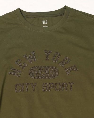 Men Letter Slim Fit Crew Neck T-Shirt, Dark Green, L