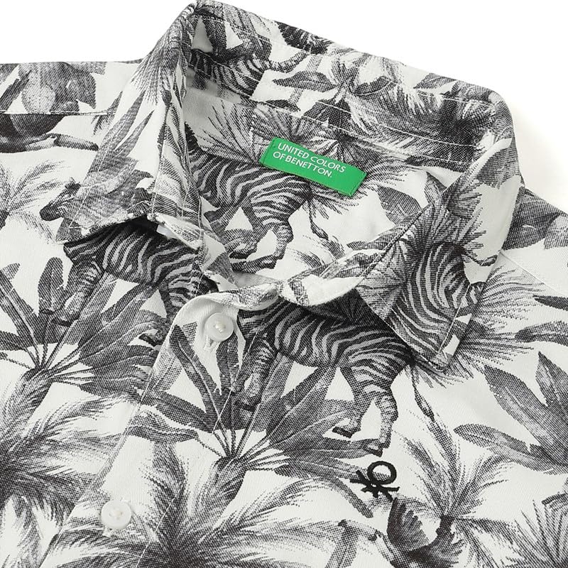 United Colors of Benetton Regular Fit Spread Collar Tropical Printed Shirt