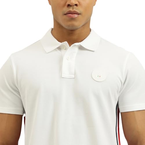 United Colors of Benetton Relaxed Fit Textured Knit Tape Pique Polo T-Shirt (Size: M)-25A3089J3549I101 White