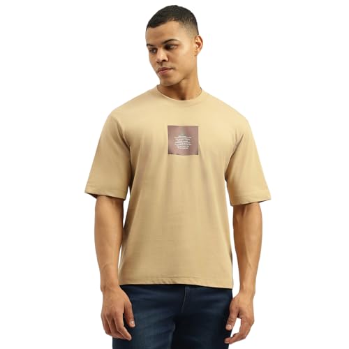 United Colors of Benetton Men's Printed Oversized Fit Tshirt (25A3099J3507IMK1_Beige