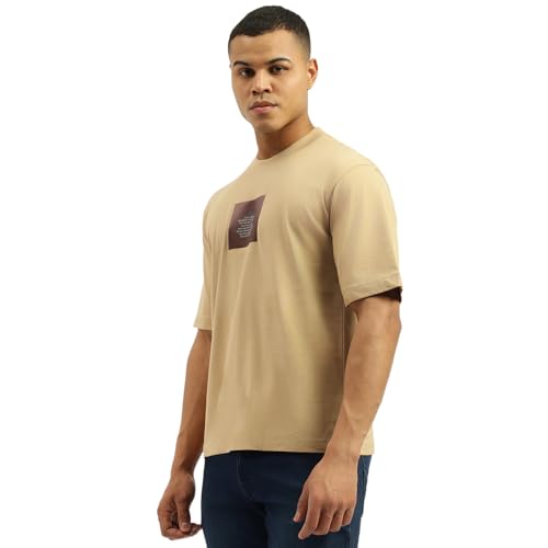 United Colors of Benetton Men's Printed Oversized Fit Tshirt (25A3099J3507IMK1_Beige