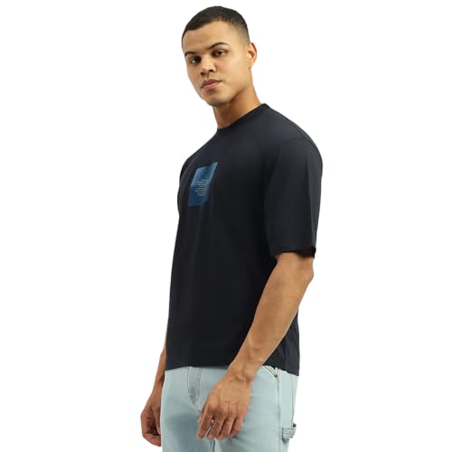 United Colors of Benetton Men's Printed Oversized Fit Tshirt (25A3099J3507IN22_Black