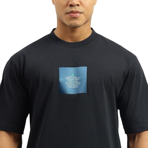 United Colors of Benetton Men's Printed Oversized Fit Tshirt (25A3099J3507IN22_Black
