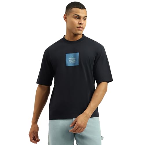 United Colors of Benetton Men's Printed Oversized Fit Tshirt (25A3099J3507IN22_Black