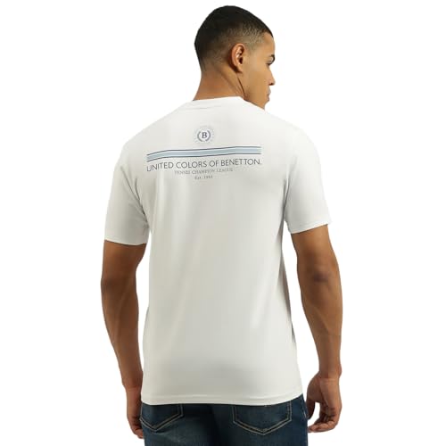 United Colors of Benetton Men's Graphic Print Relaxed Fit Tshirt (25A3E99J3303I101_White