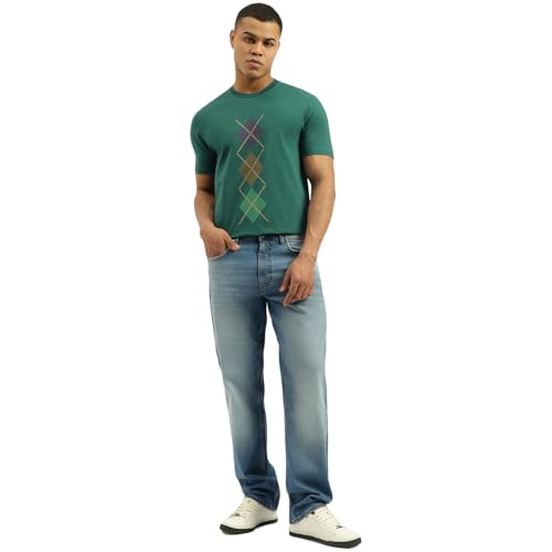 United Colors of Benetton Men's Argyle Relaxed Fit Tshirt (25A3E99J3304IBG1_Green