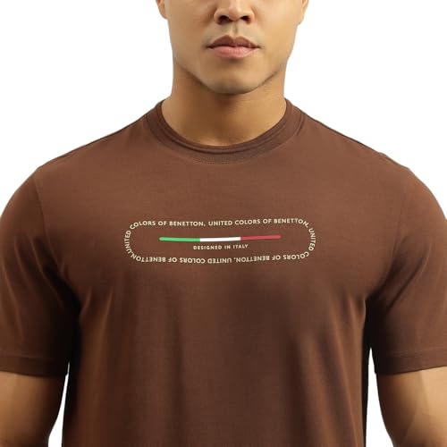 United Colors of Benetton Men's Printed Relaxed Fit Tshirt (25A3E99J3800IMC1_Brown