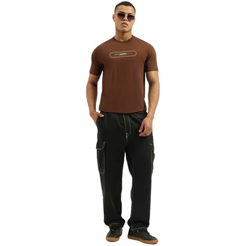 United Colors of Benetton Men's Printed Relaxed Fit Tshirt (25A3E99J3800IMC1_Brown